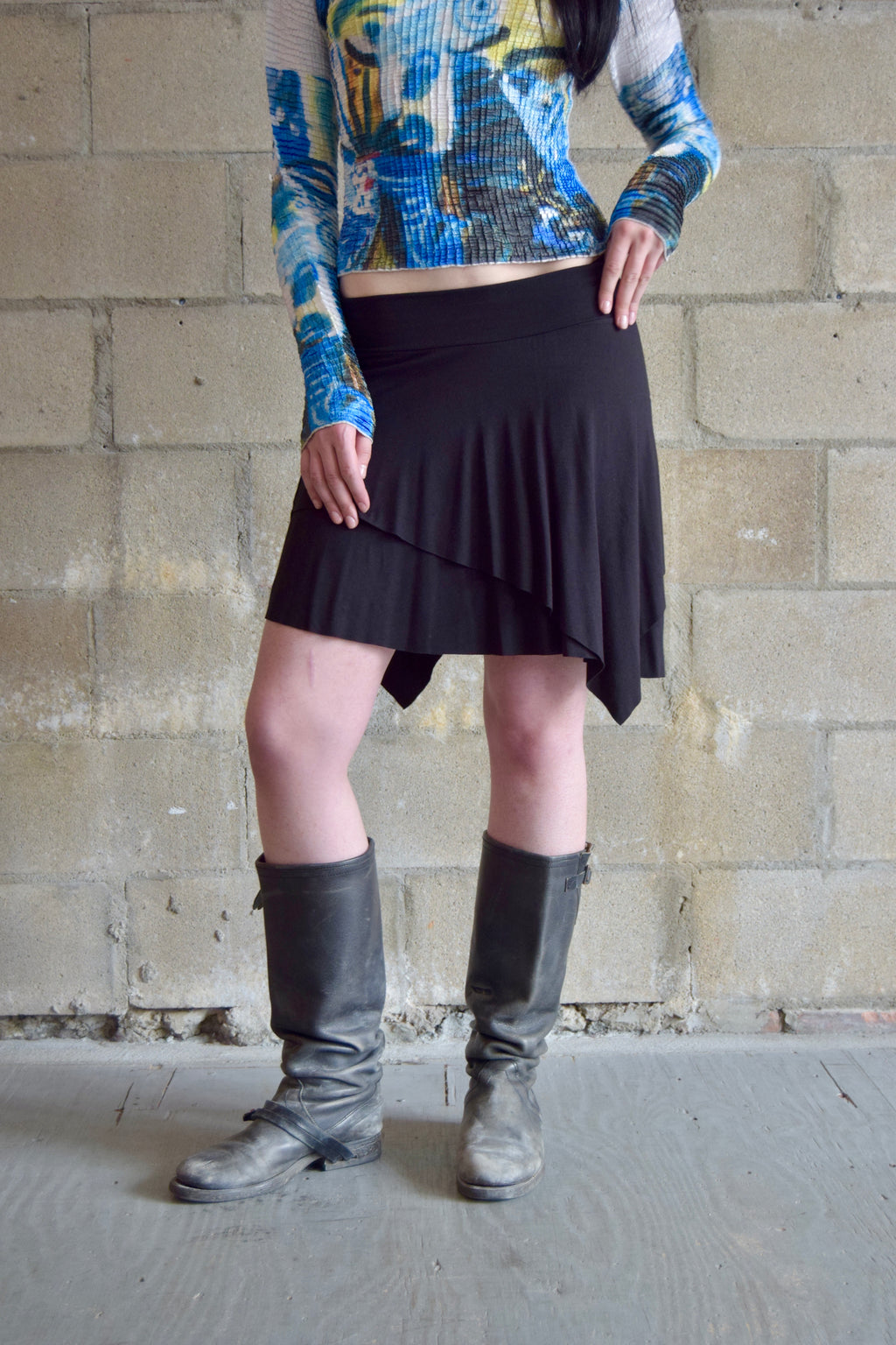 THREE DOTS Y2K BLACK SCARF SKIRT