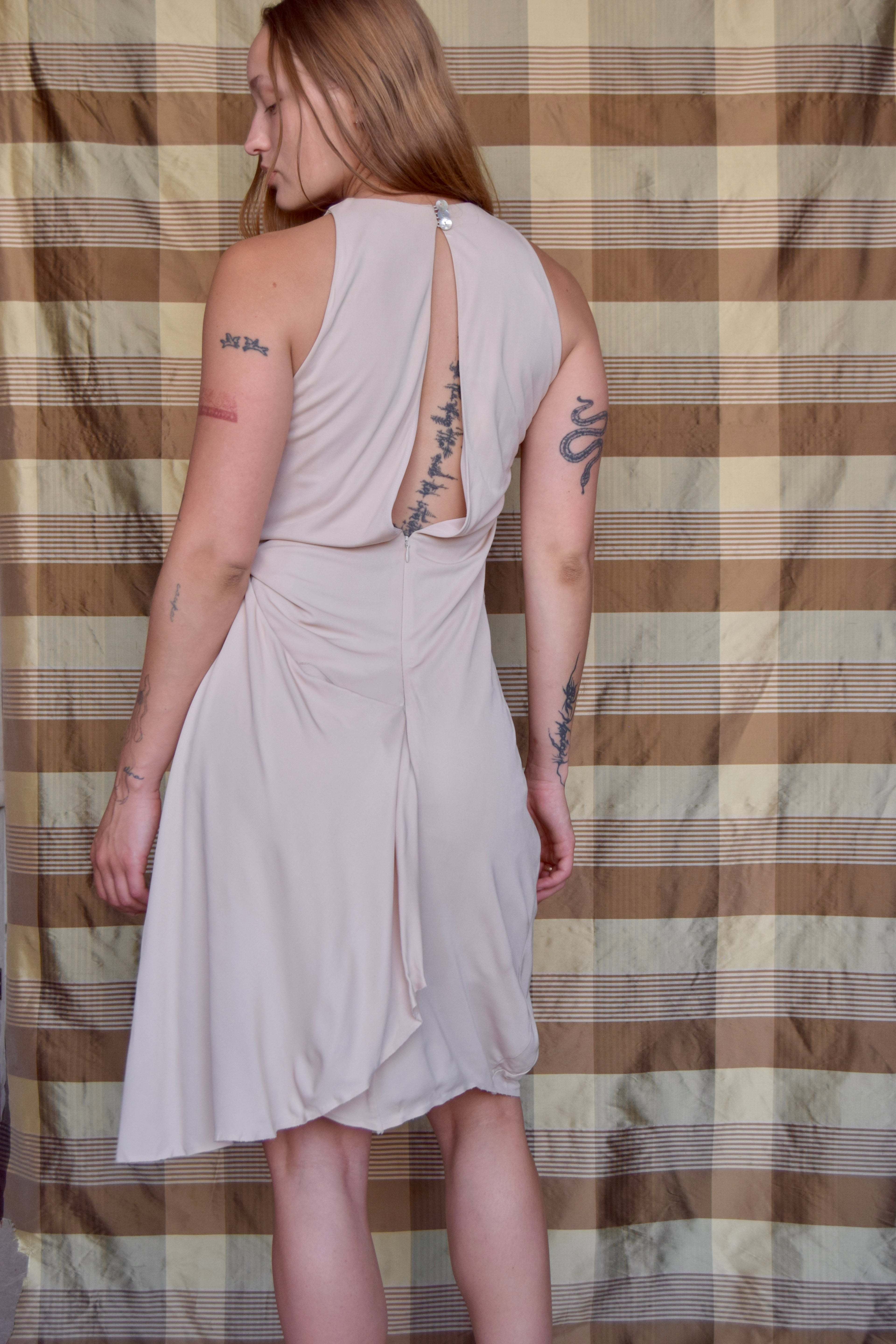 ACNE STUDIOS LAYERED BEIGE ABSTRACT MINI DRESS