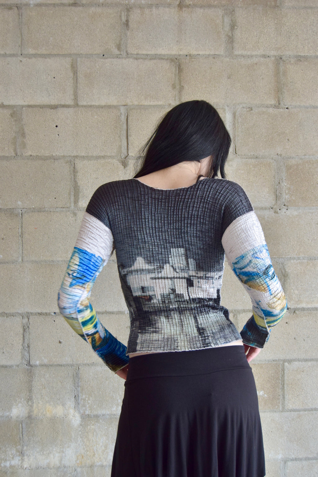 C'EST DUO MULTICOLORED ABSTRACT PRINT LONG SLEEVE