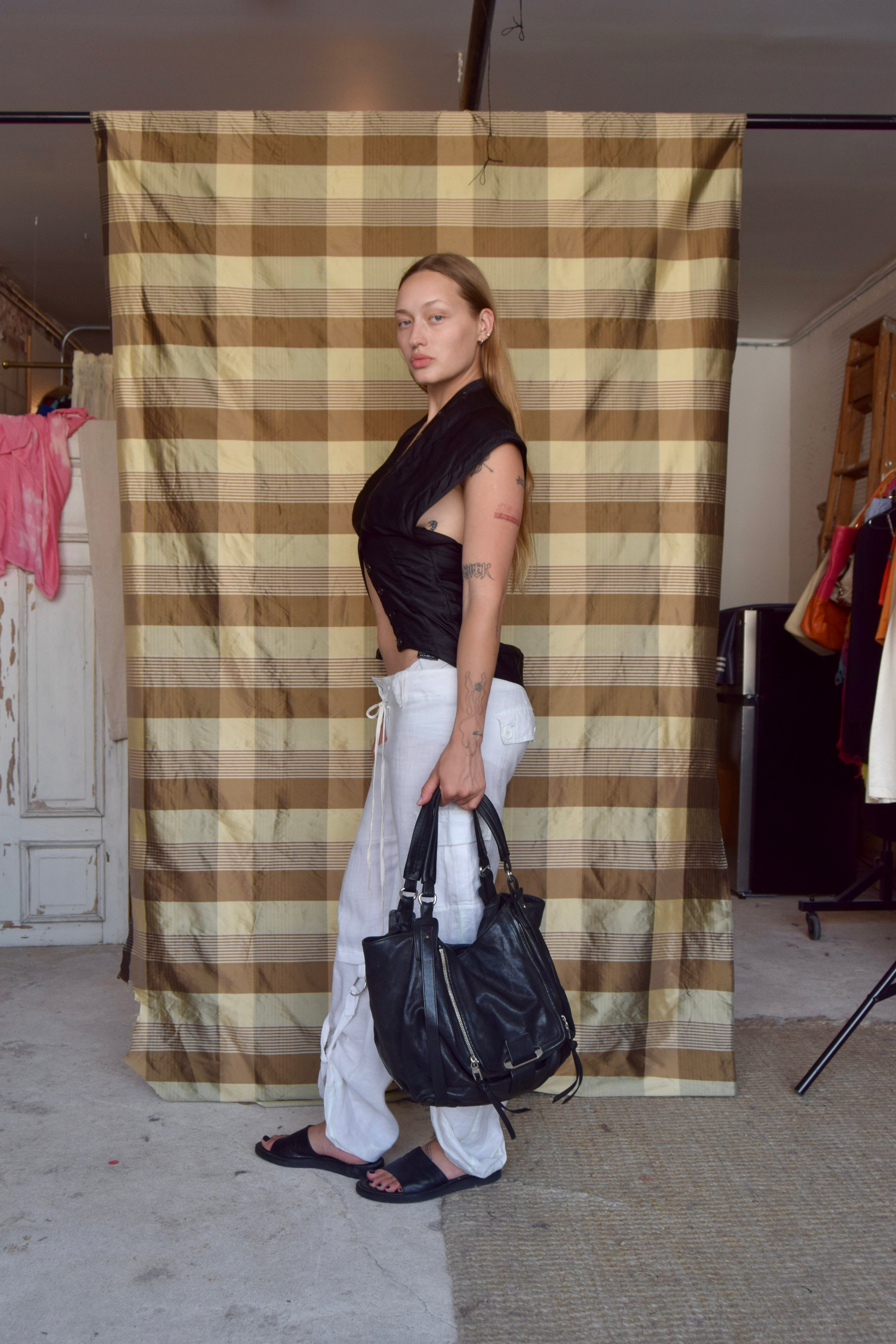 KOOBA GENUINE LEATHER BLACK TOTE WITH SILVER HARDWARE