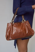 MAURIZIO TATUTI GENUINE LEATHER BROWN BAGUETTE WITH SILVER HARDWARE AND CROCODILE LEATHER DETAILING