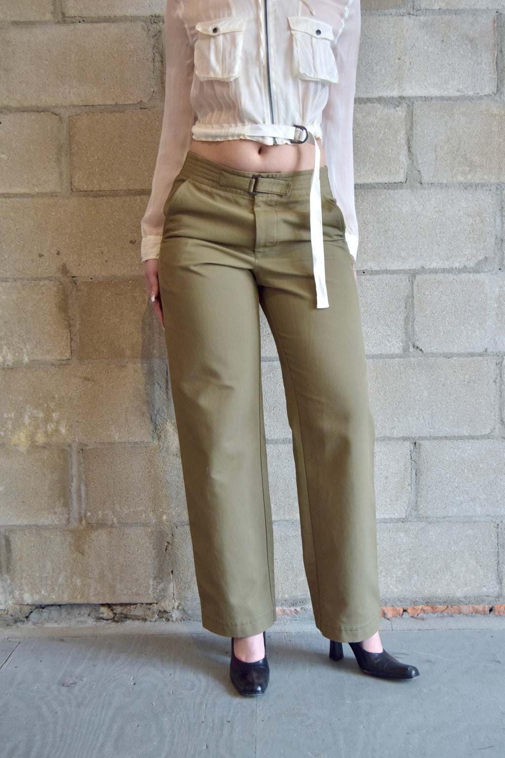 HUGO BOSS CLASSIC KHAKI SLACKS WITH SILVER BUCKLE