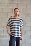 SILENCE + NOISE IVORY + BLUE  STRIPED COMPLETELY SEQUINED TEE