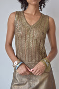 BCBG MAXZARIA GOLD KNIT V NECK SLEEVLESS TOP