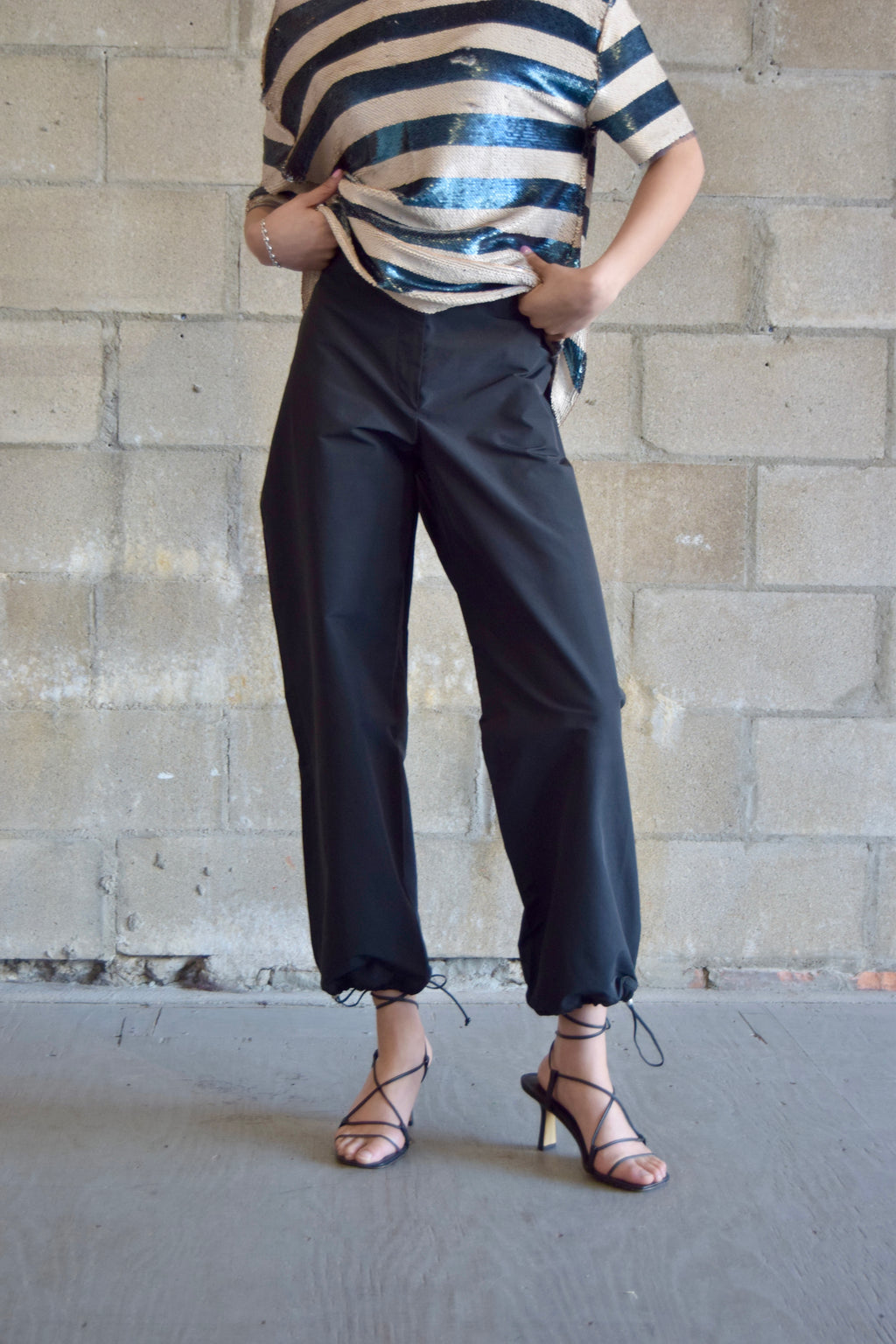 SILENCE + NOISE IVORY + BLUE  STRIPED COMPLETELY SEQUINED TEE