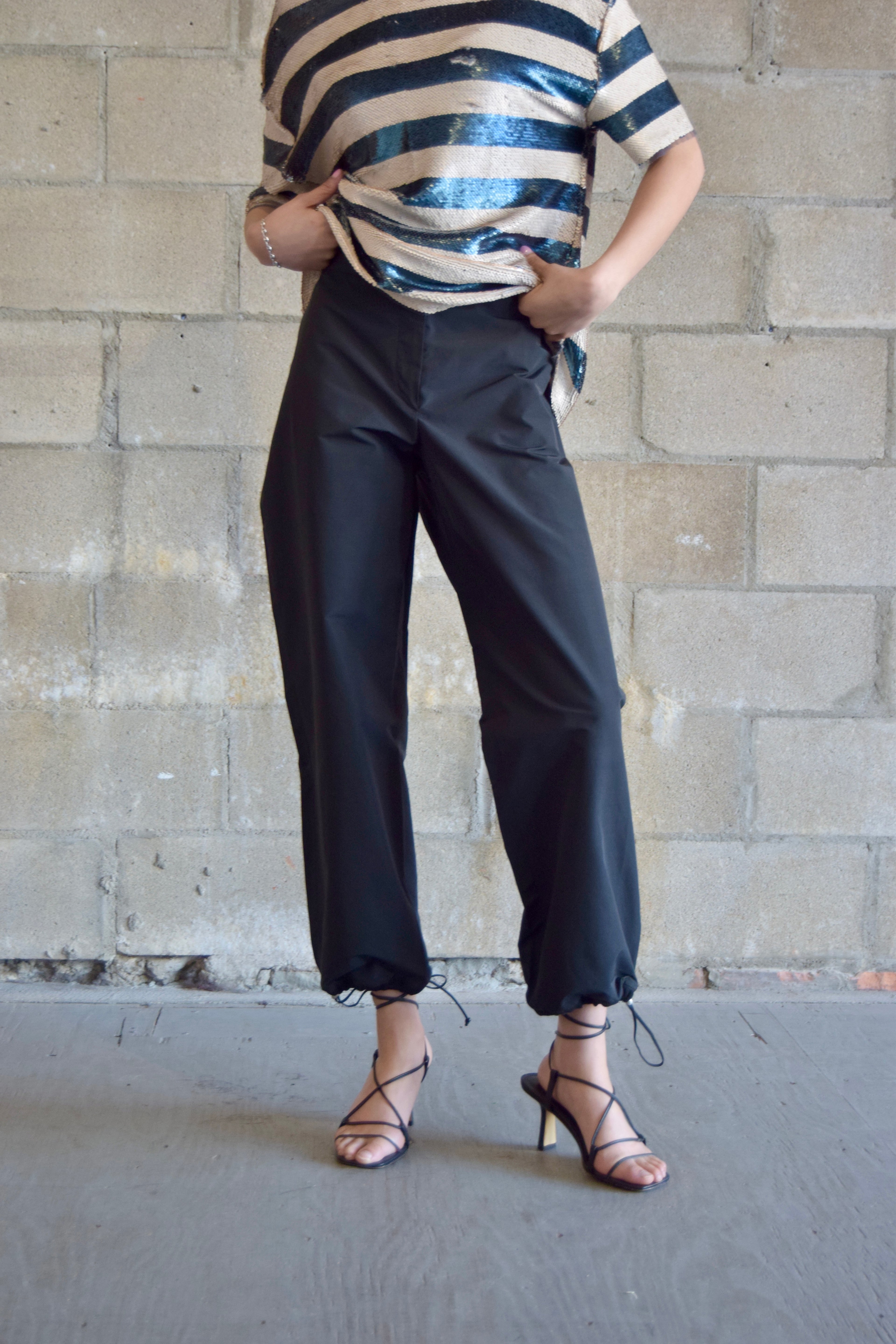 SILENCE + NOISE IVORY + BLUE  STRIPED COMPLETELY SEQUINED TEE