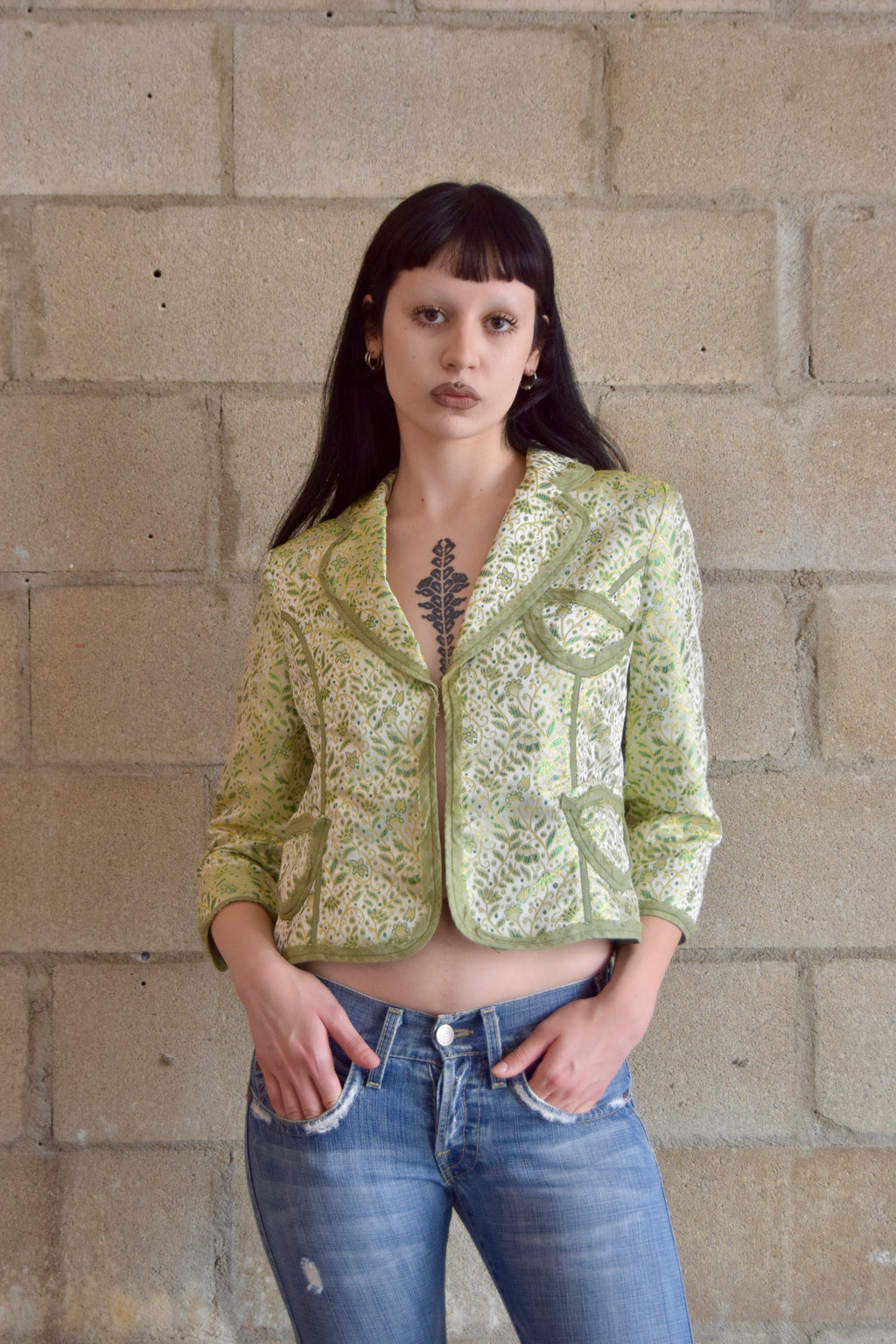 THE LIMITED FLURORESCENT FLORAL LIME BLAZER