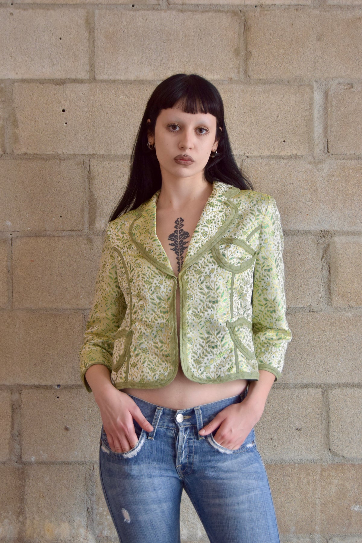 THE LIMITED FLURORESCENT FLORAL LIME BLAZER