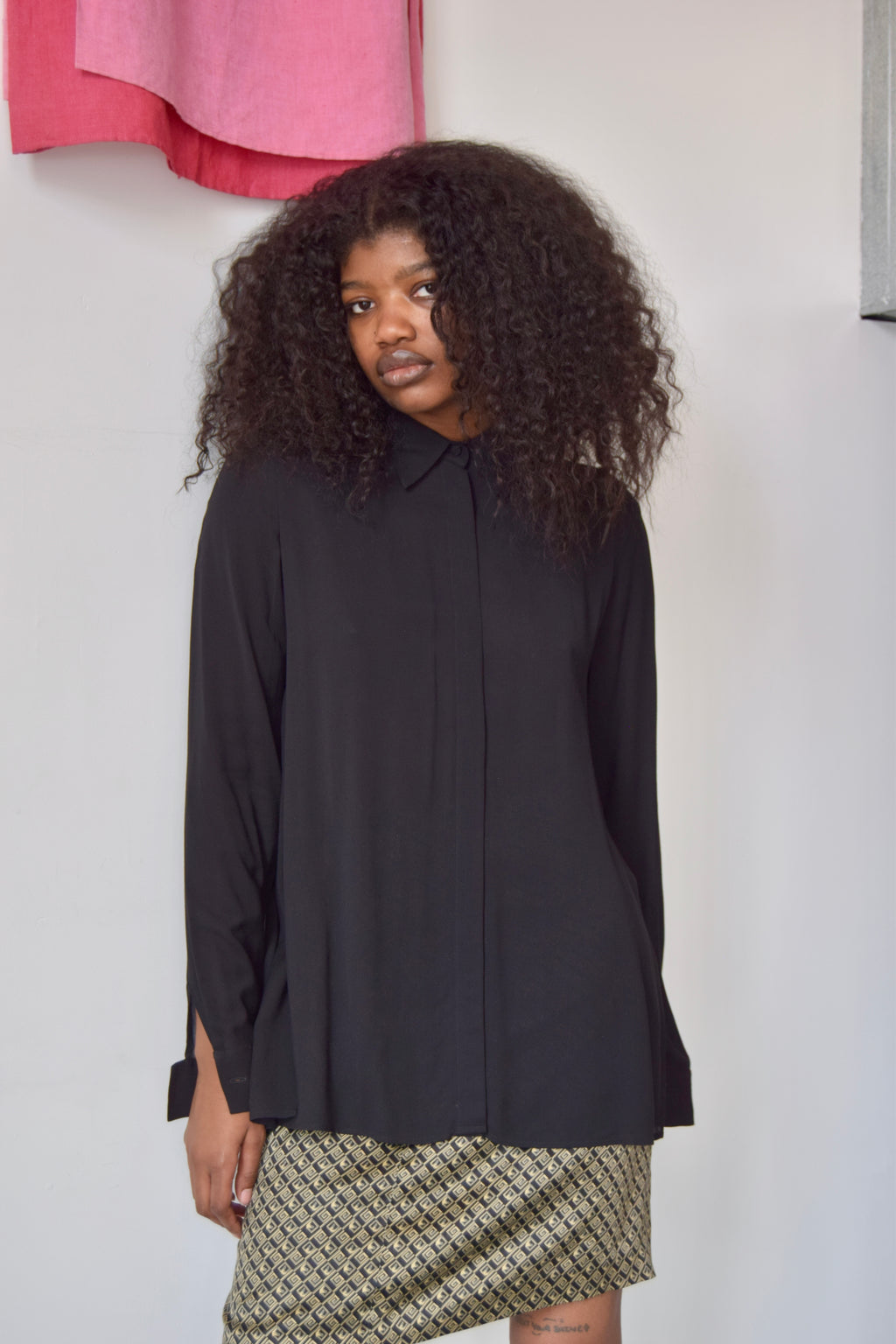 THE ROW BLACK SHEER SILK BUTTON DOWN