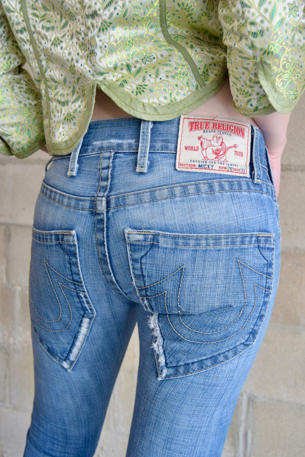 TRUE RELIGION DENIM JEANS WITH LIGHT DISTRESSING