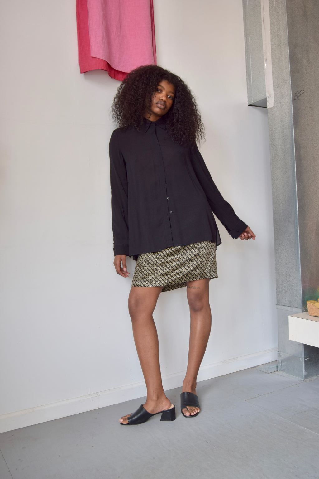 THE ROW BLACK SHEER SILK BUTTON DOWN