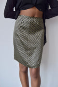 MODA INTERNATIONAL SILK BLACK AND TAN PATTERNED MIDI SKIRT
