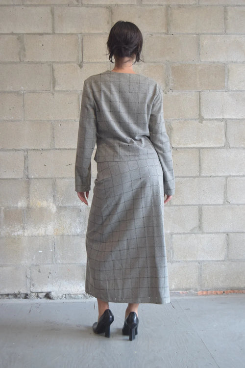 1980s GREY GRID WOOL PENCIL SKIRT