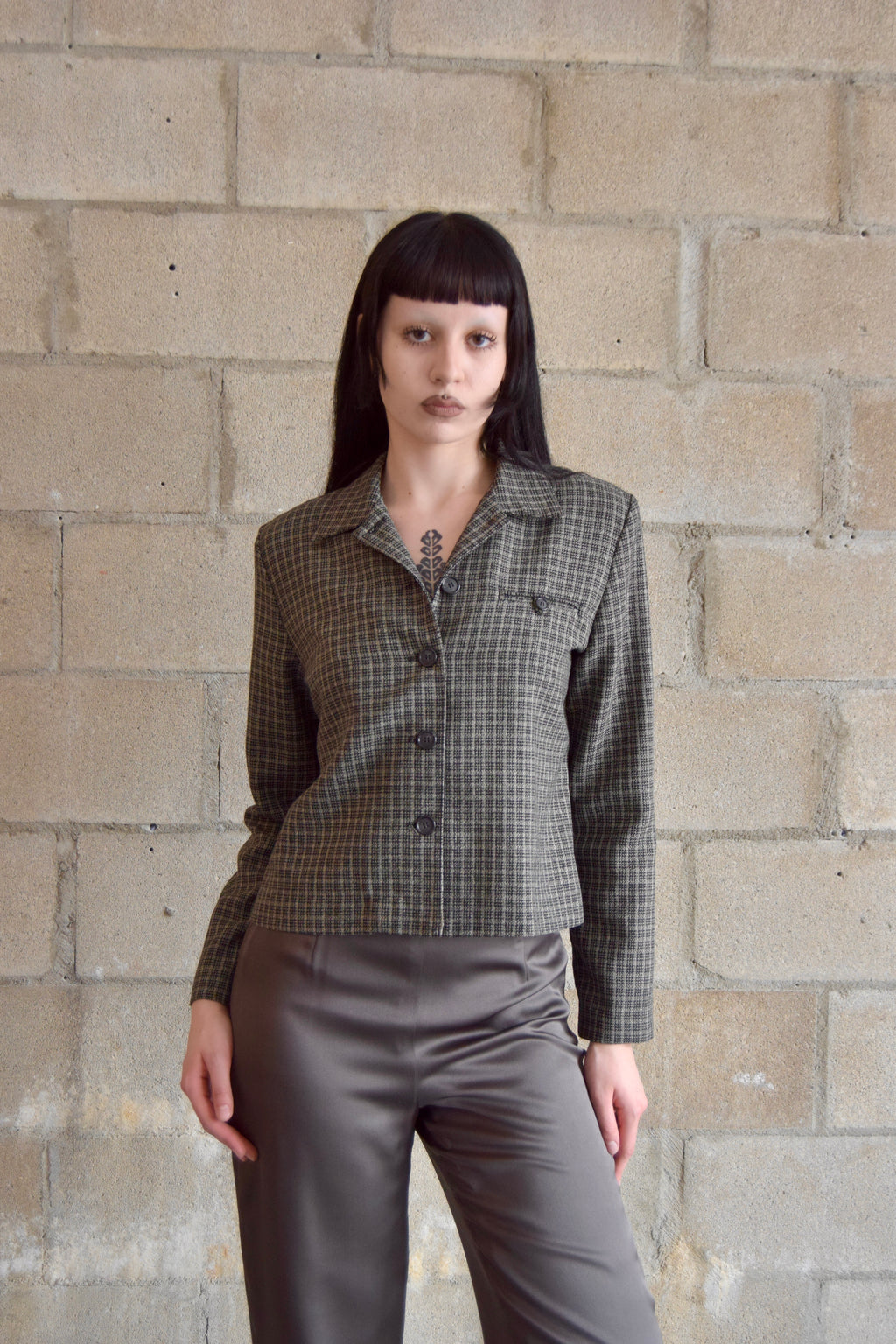 ELEN FIGG MICRO-HOUNDSTOOTH BLACK AND TAN BLAZER