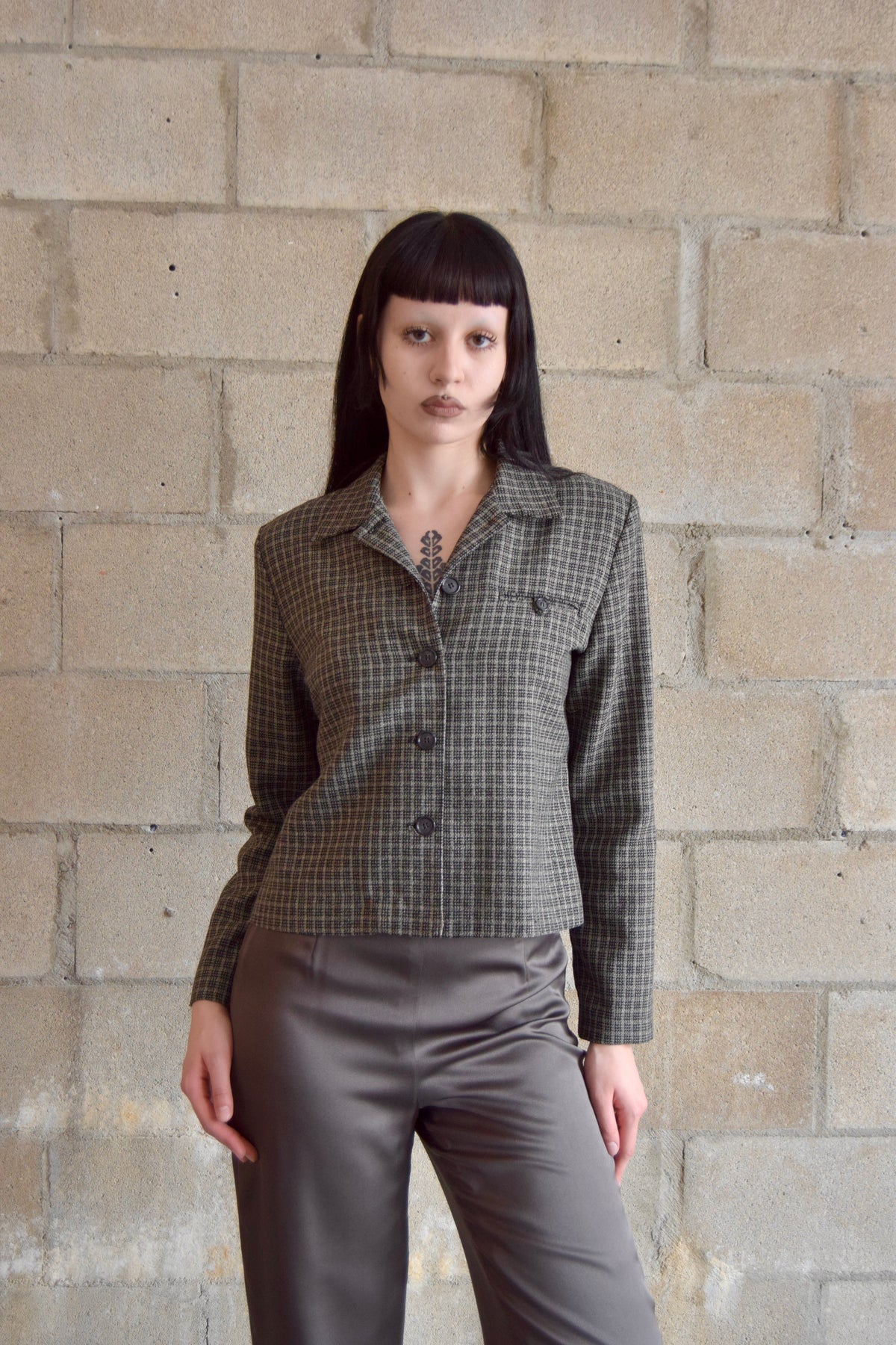 ELEN FIGG MICRO-HOUNDSTOOTH BLACK AND TAN BLAZER