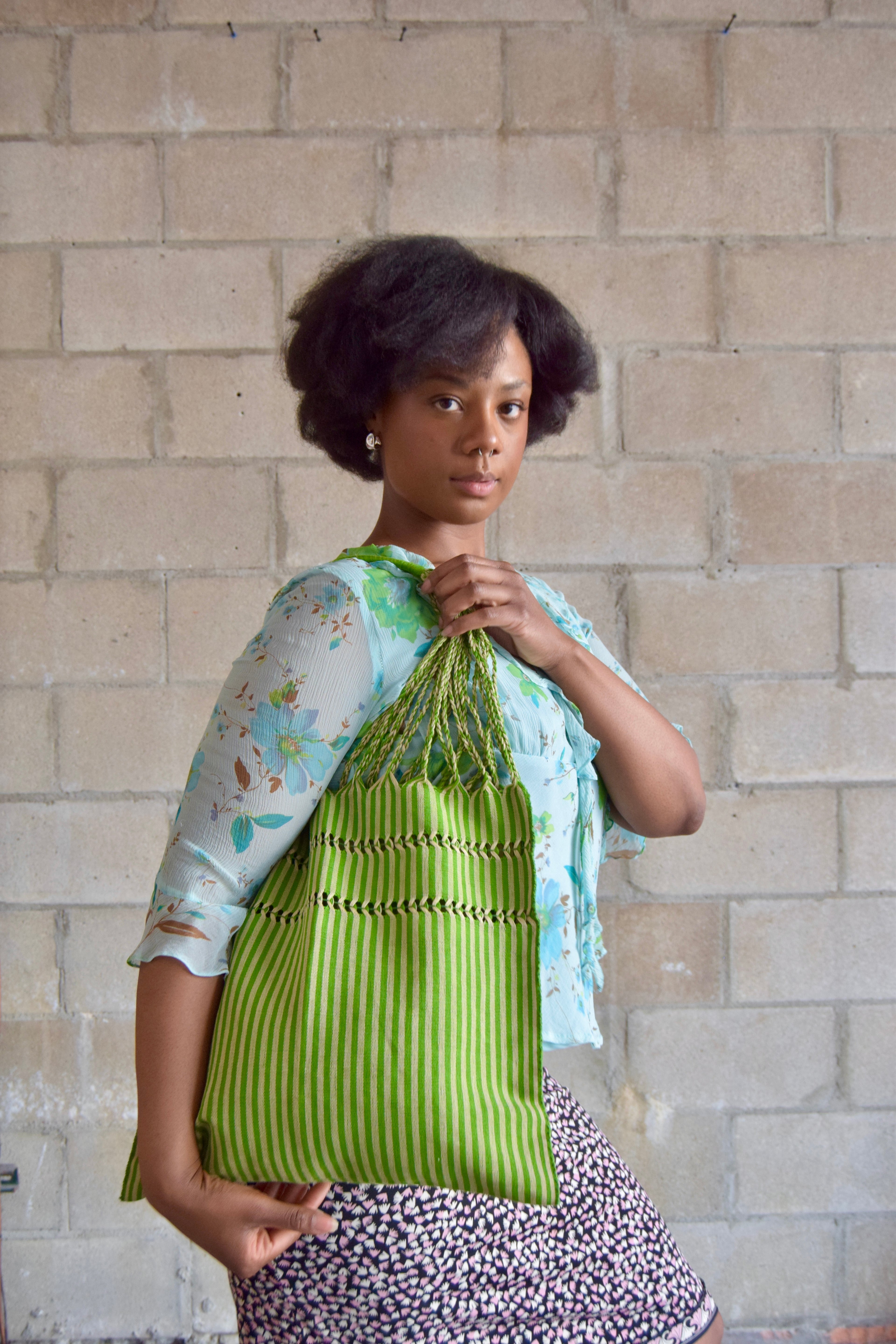 GREEN WOVEN MEXICAN TOTE