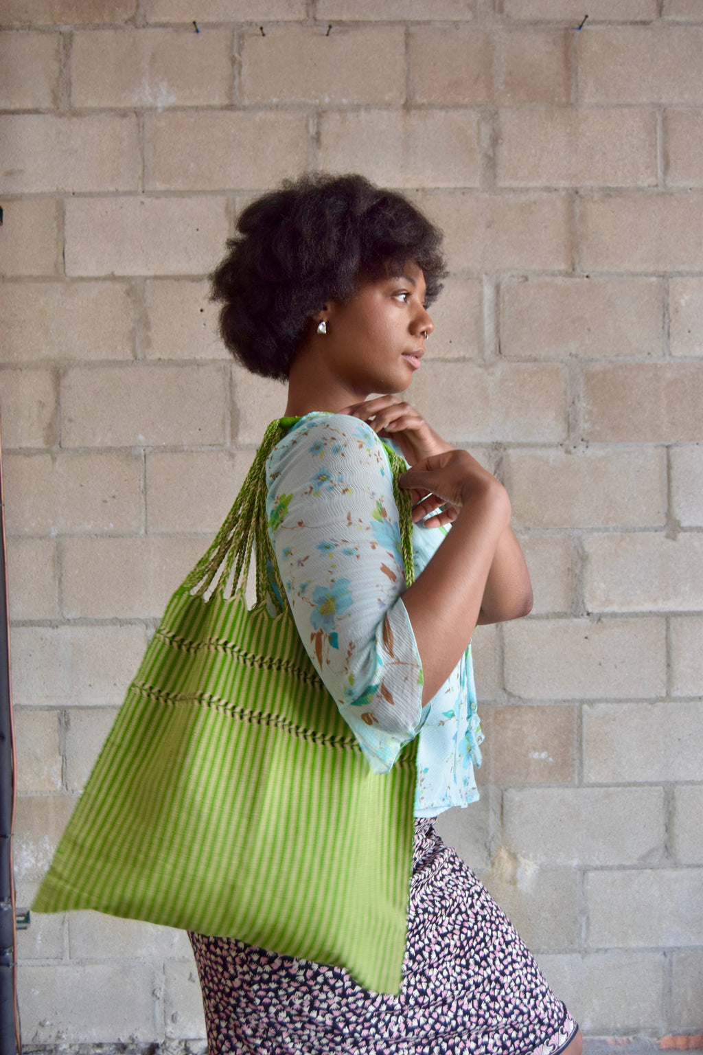 GREEN WOVEN MEXICAN TOTE