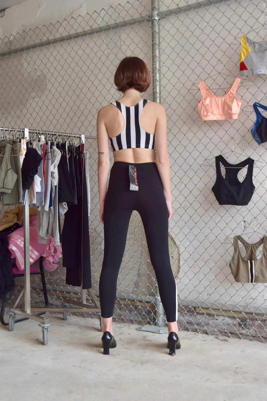 MARIKA BLACK COTTON LEGGINGS WITH WHITE SIDE TRIM