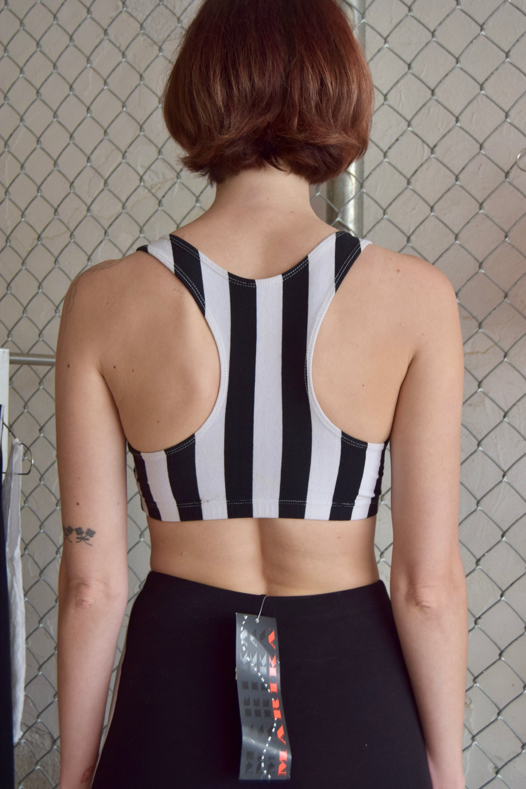 MARIKA BLACK AND WHITE STRIPED SPORTS BRA