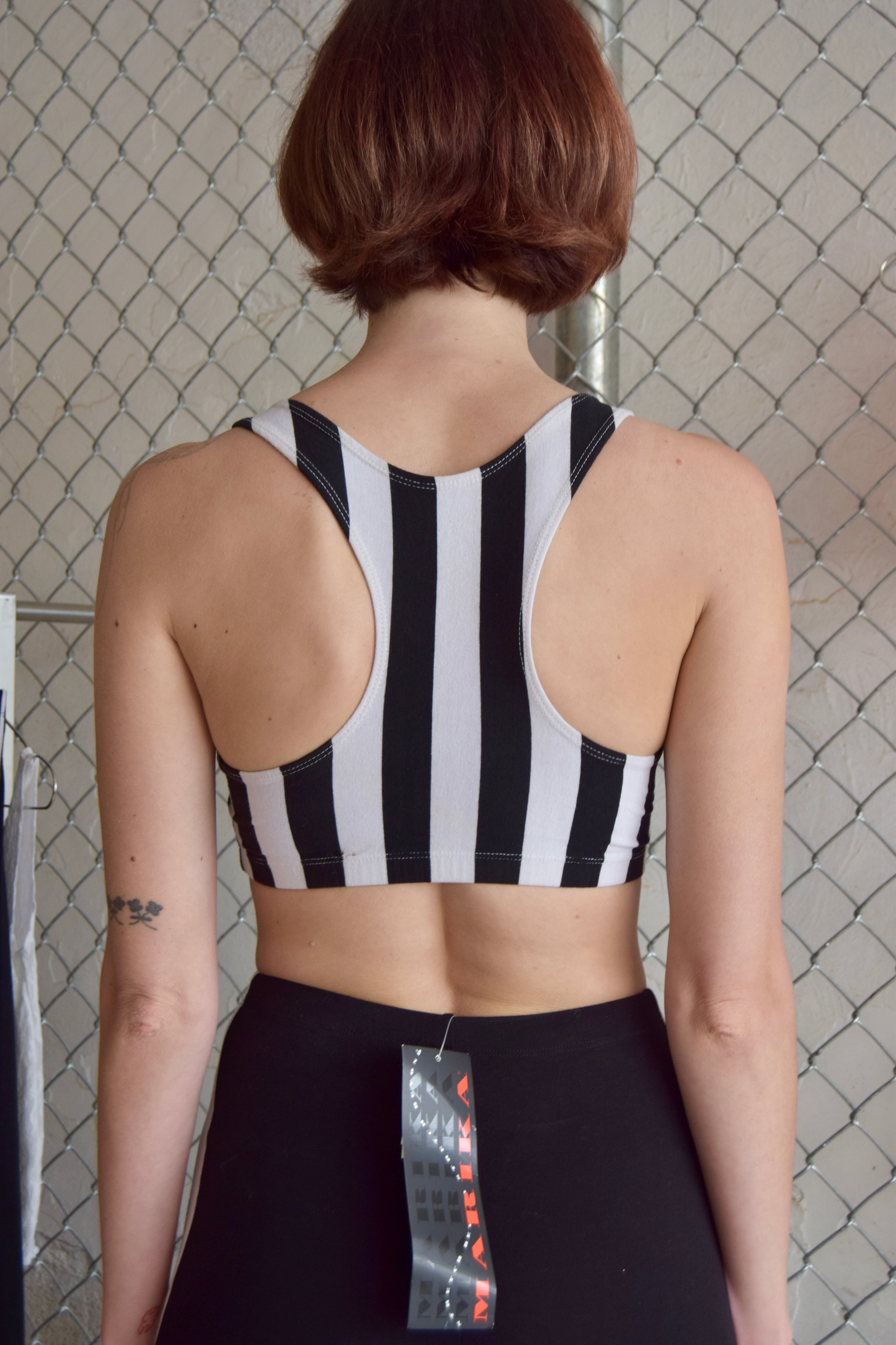 MARIKA BLACK AND WHITE STRIPED SPORTS BRA