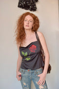 TYLER MCGILLVARY BLACK CROSS BACK CAMI WITH FLORAL PRINT