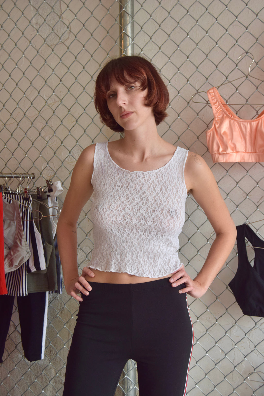 VINTAGE WHITE COTTON FULL LACE TANK