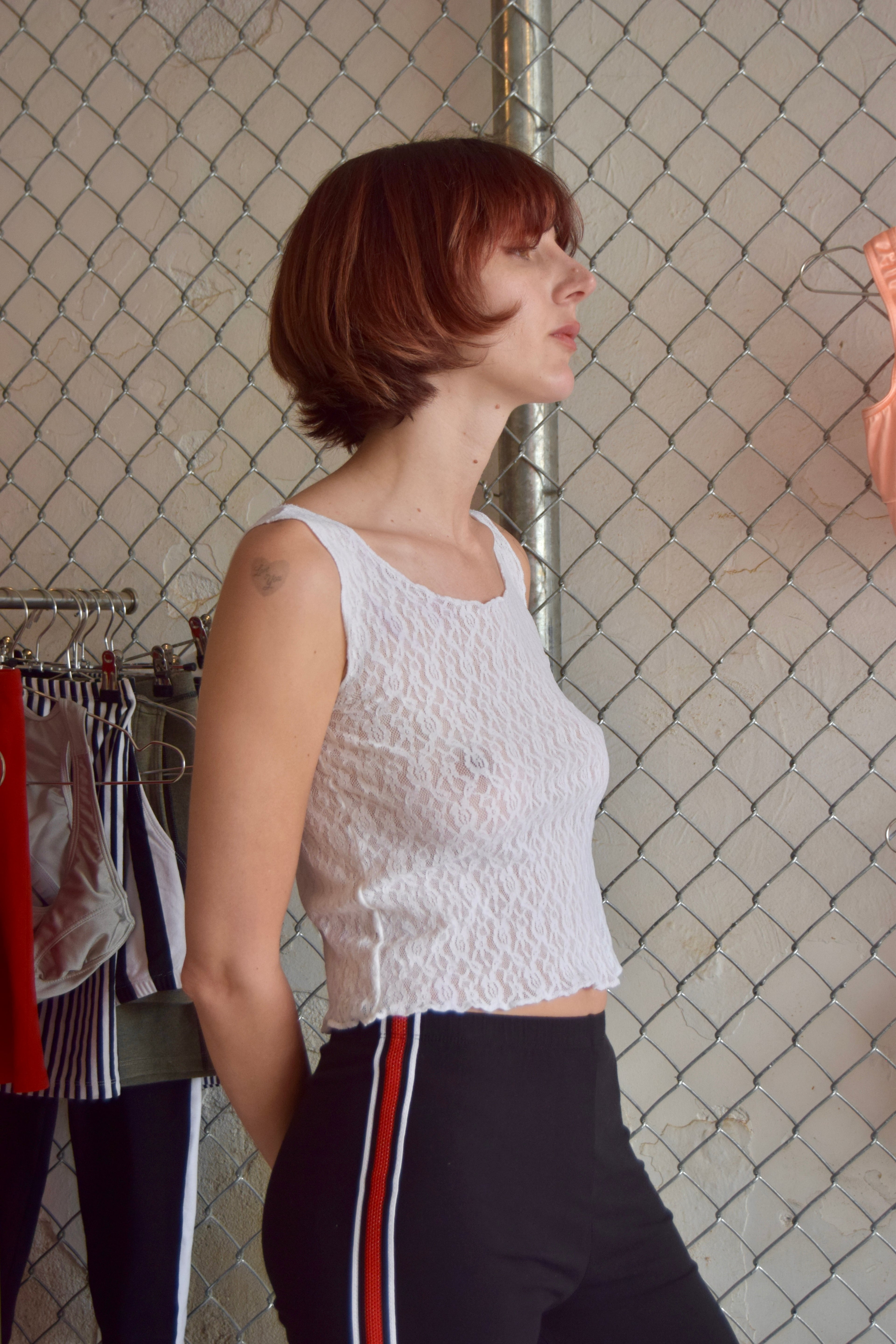 VINTAGE WHITE COTTON FULL LACE TANK