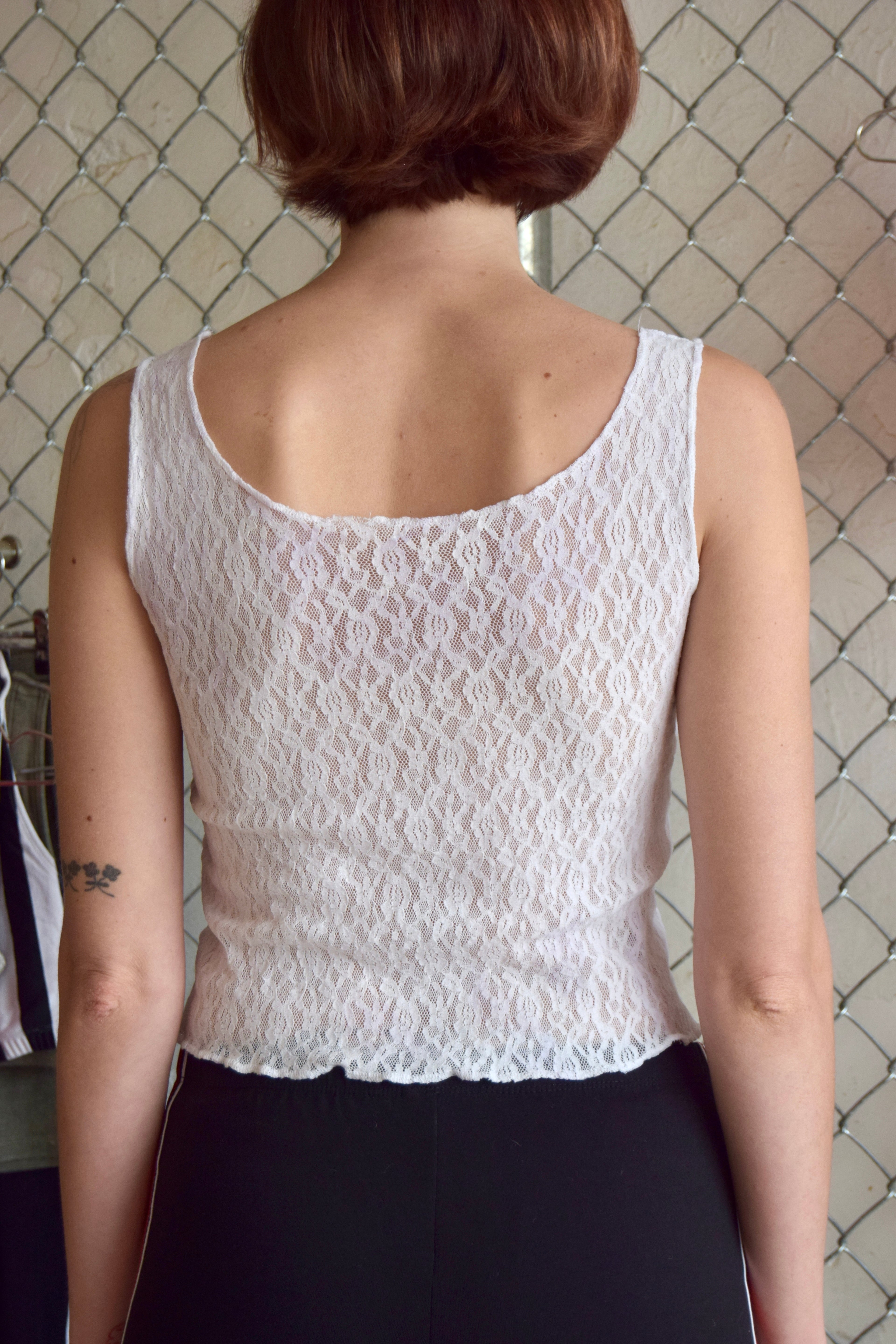 VINTAGE WHITE COTTON FULL LACE TANK