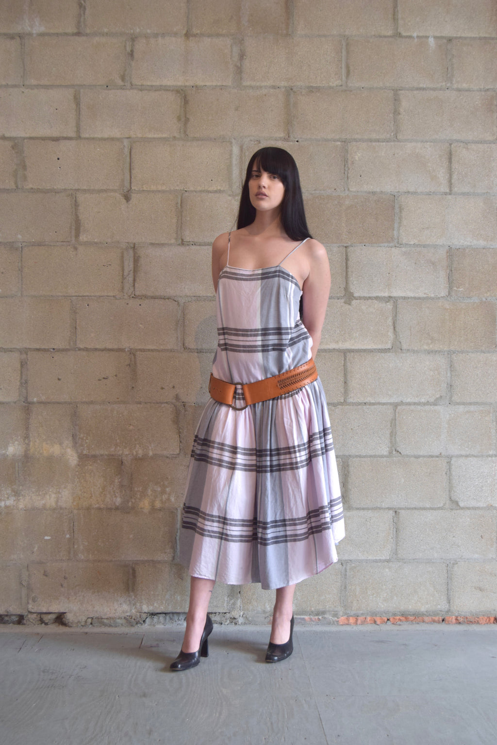 MARA HOFFMAN PINK BLACK AND WHITE DROP WAIST CAMI DRESS