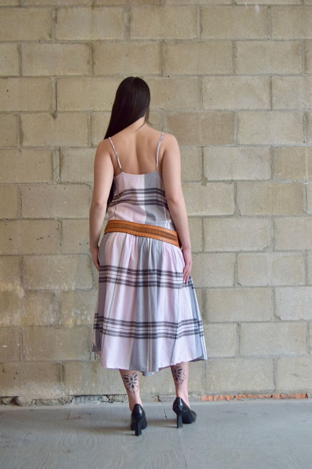 MARA HOFFMAN PINK BLACK AND WHITE DROP WAIST CAMI DRESS