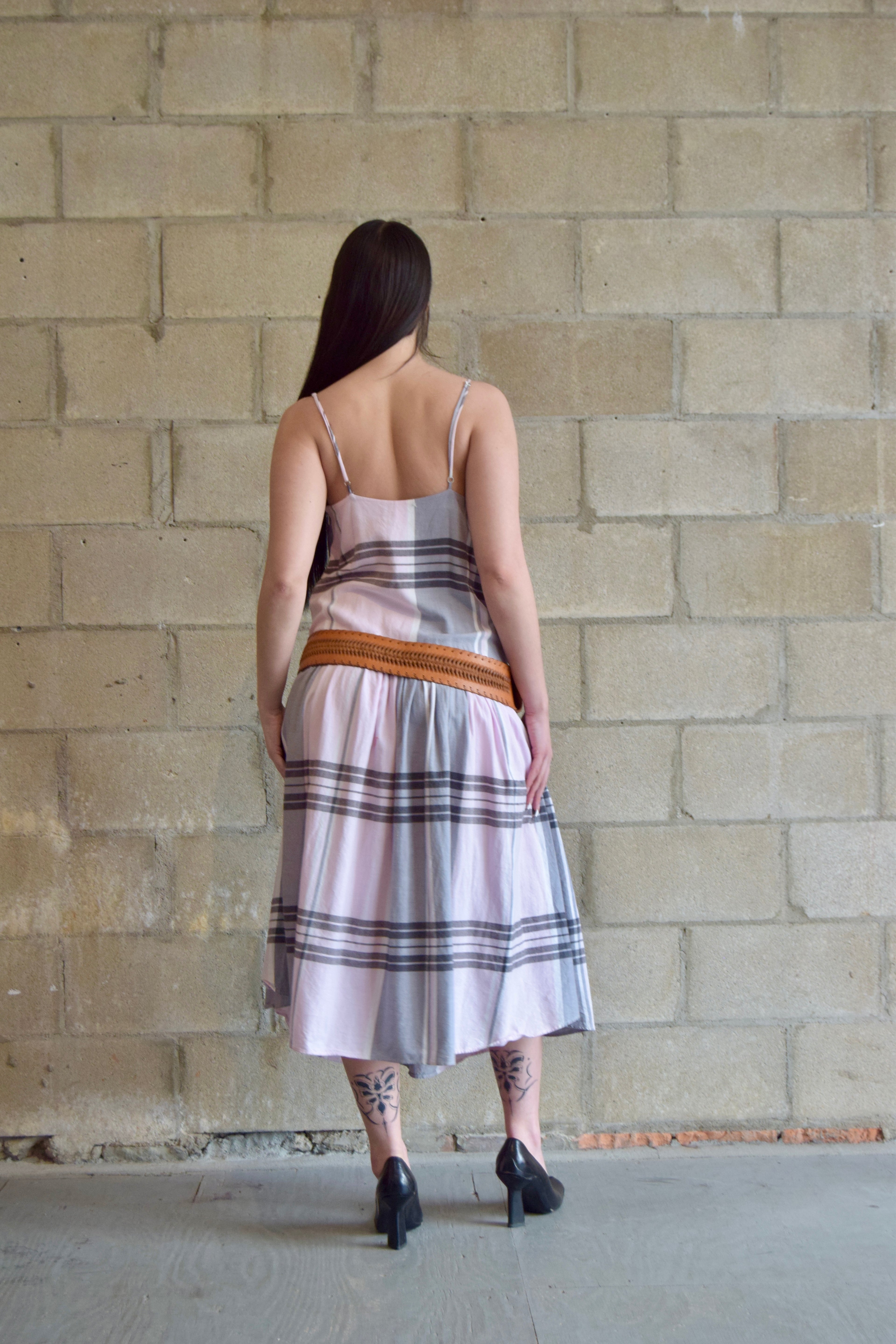 MARA HOFFMAN PINK BLACK AND WHITE DROP WAIST CAMI DRESS