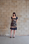 KENZO BLACK FLORAL SCOOP NECK MIDI DRESS