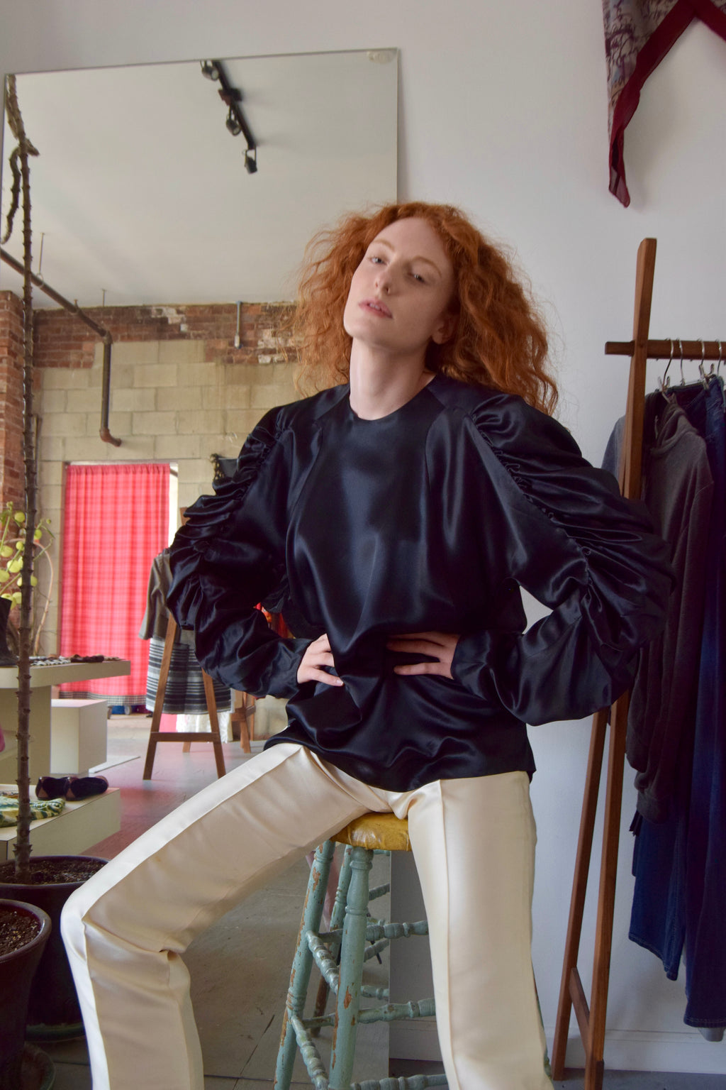 DRIES VAN NOTEN BLACK SATIN POET BLOUSE