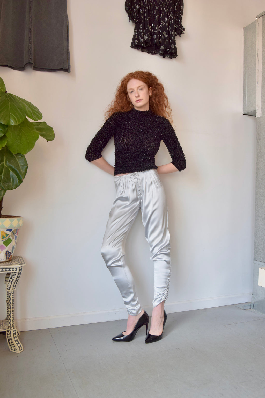 Black Iridescent Maxi Spike Crewneck