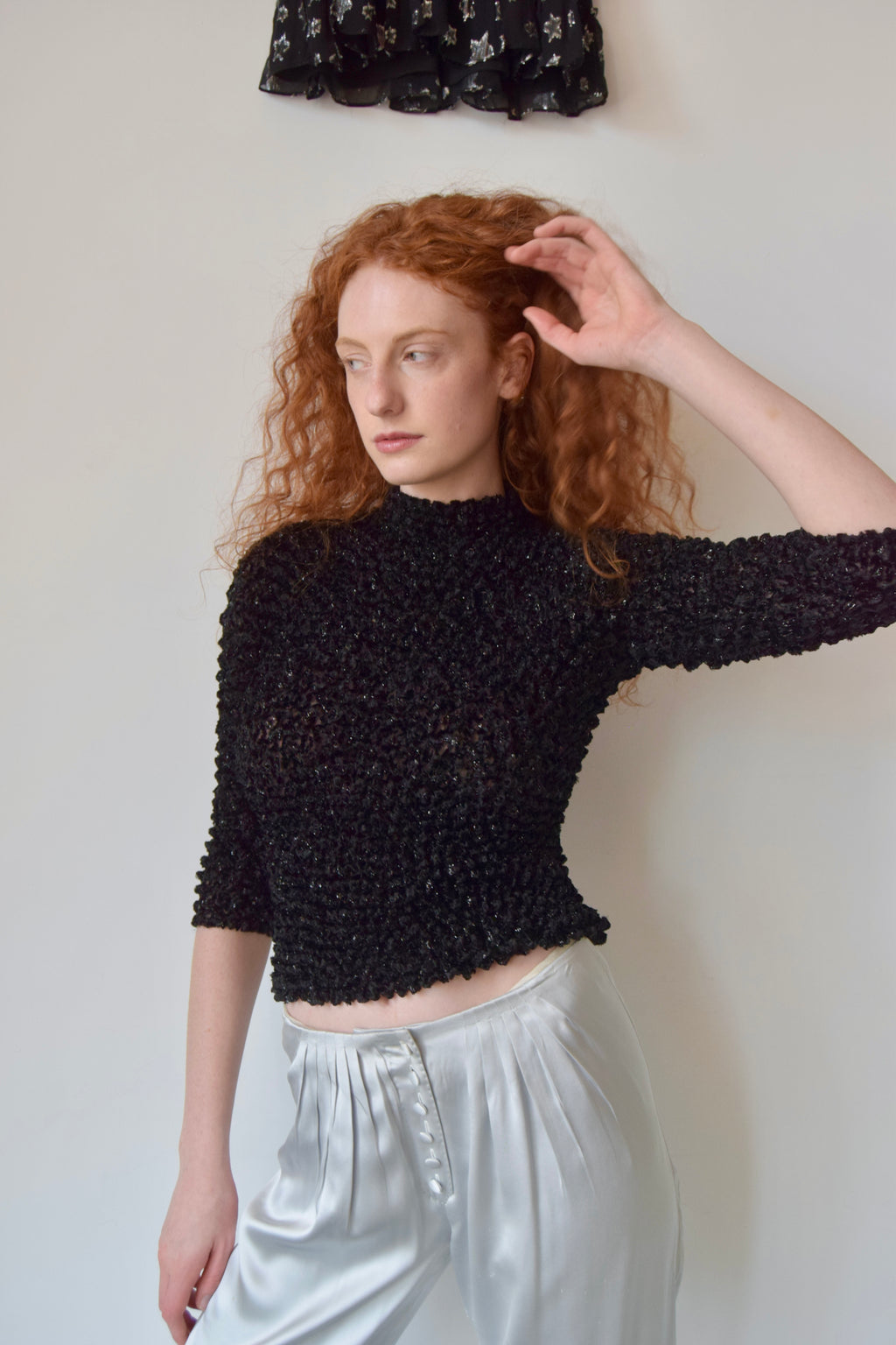 Black Iridescent Maxi Spike Crewneck