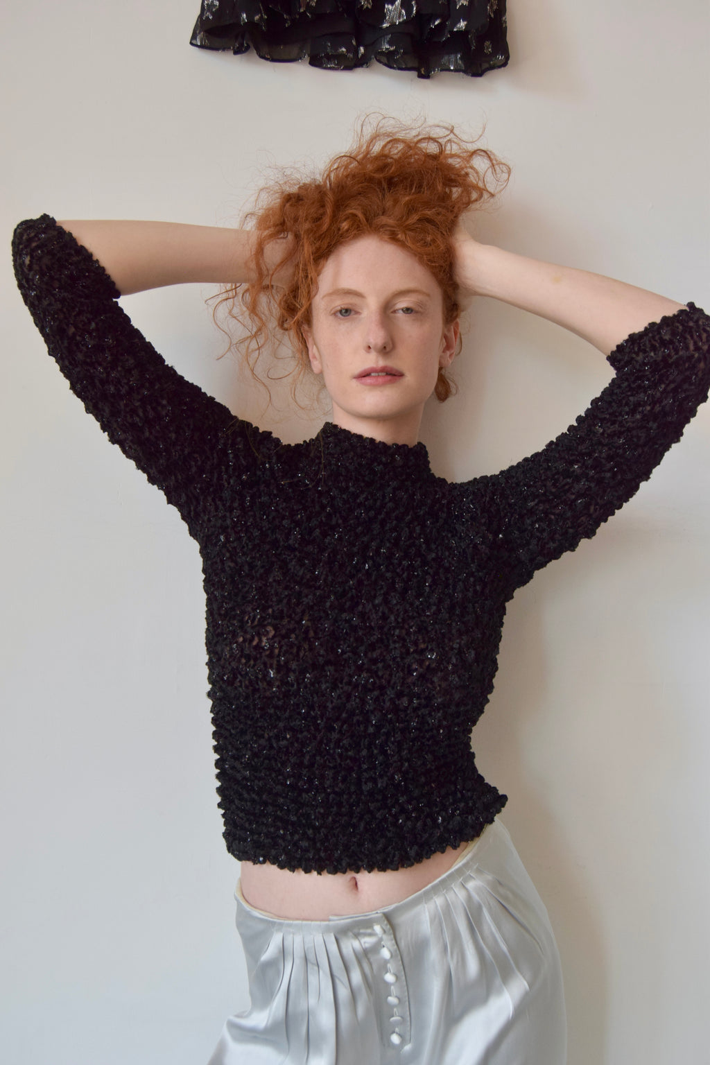 Black Iridescent Maxi Spike Crewneck