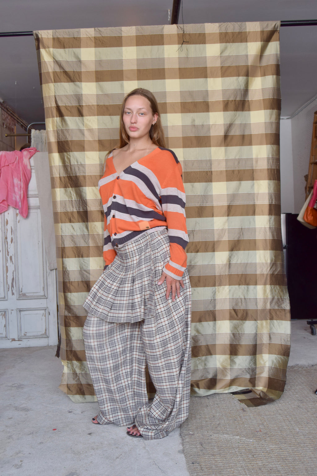 DIESEL KNIT STRIPED ORANGE CARDI SWEATER