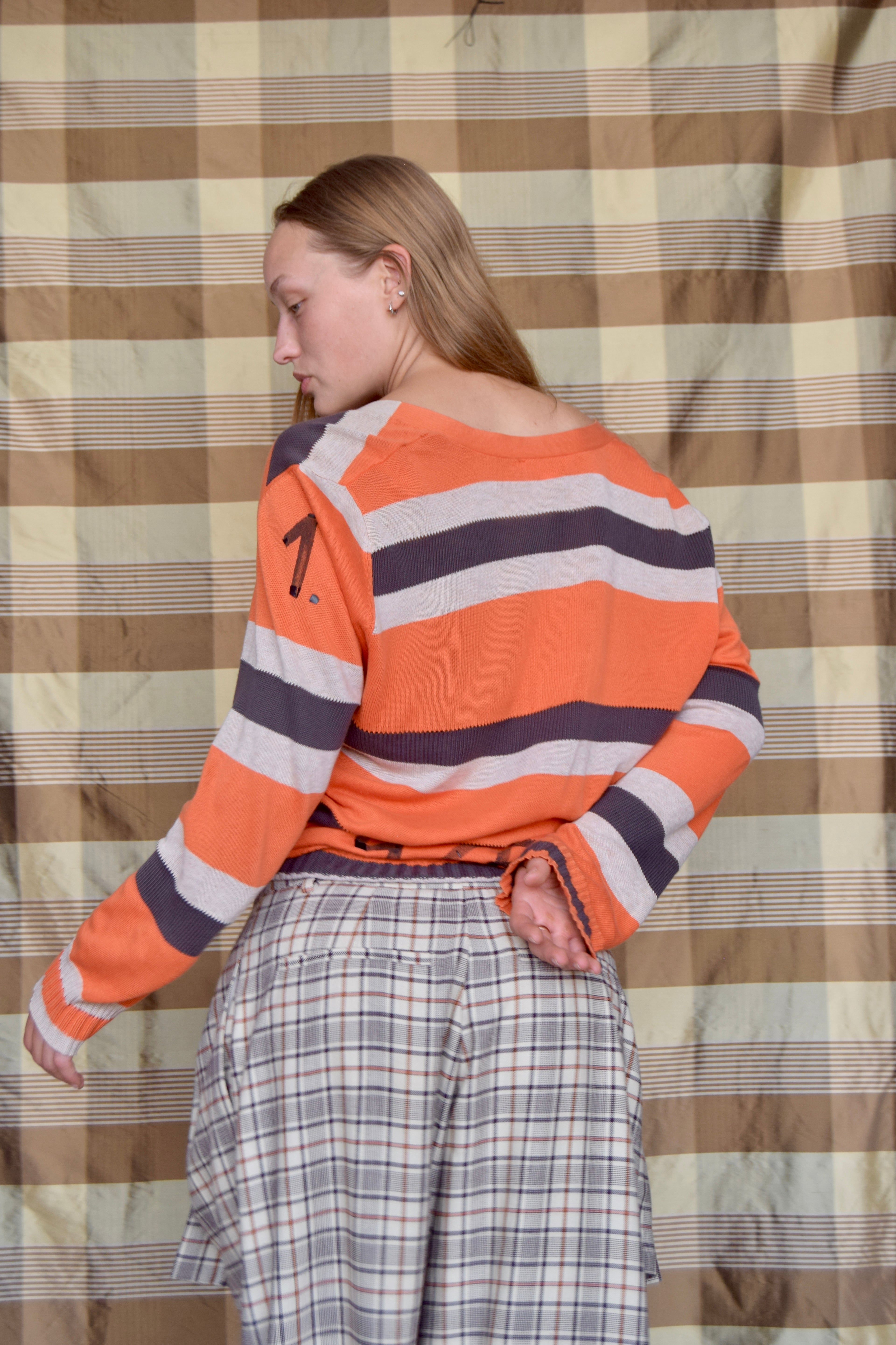 DIESEL KNIT STRIPED ORANGE CARDI SWEATER