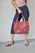 MARC JACOBS RED LEATHER TOTE WITH SILVER HARDWARE