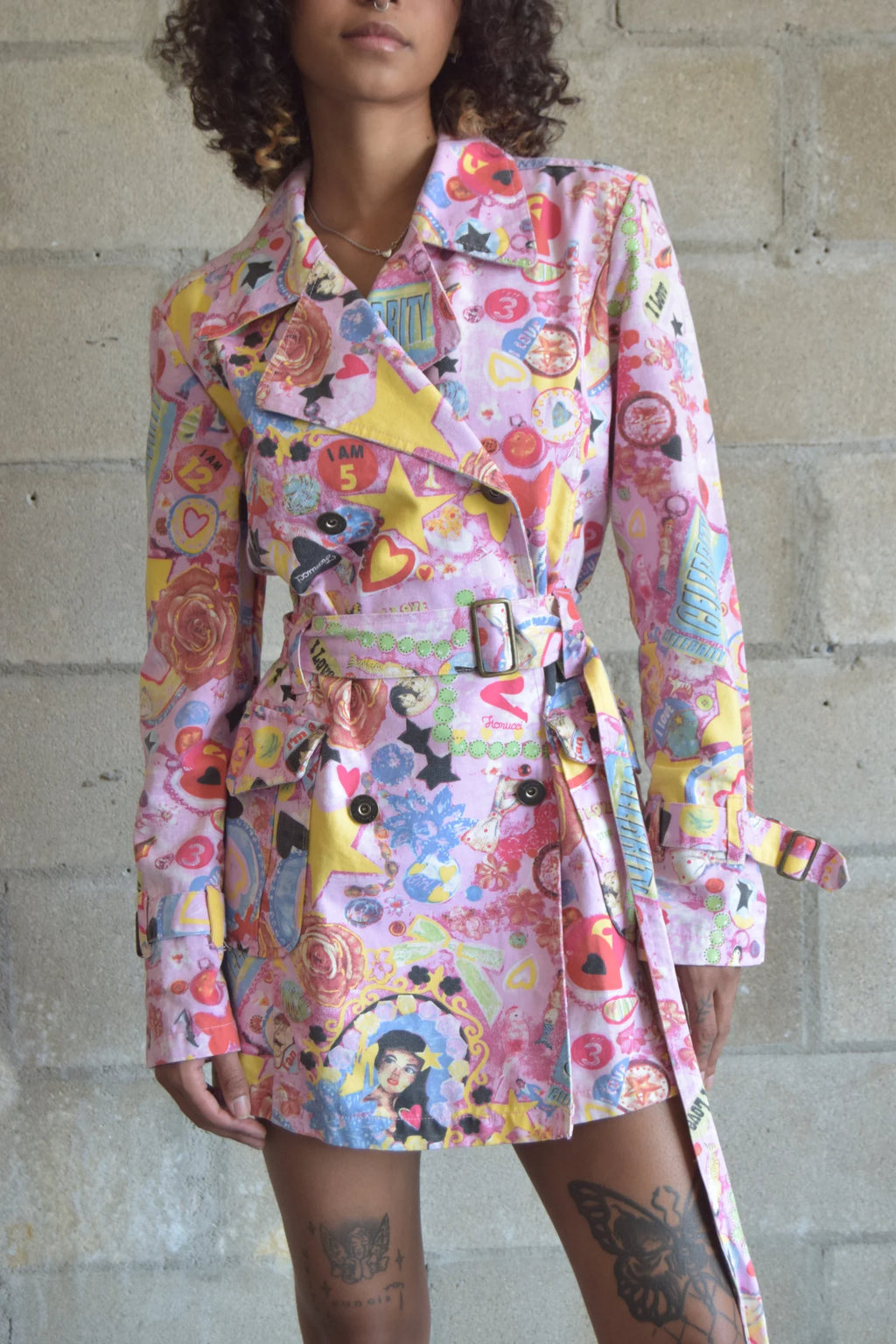 FIORUCCI PINK ANGEL PRINT TRENCH COAT