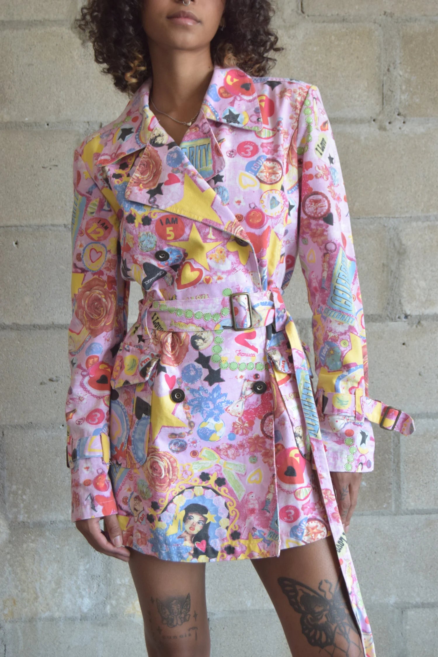 FIORUCCI PINK ANGEL PRINT TRENCH COAT