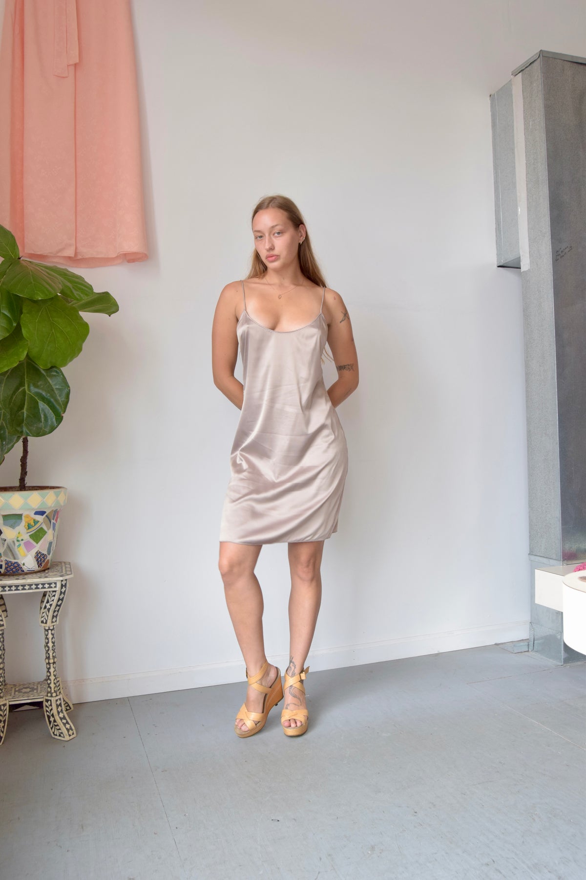 ELIE TAHARI SAGE GREEN SPAGHETTI STRAP SLIP