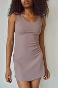 ASSA TAUPE COLORED CLASSIC SLEEVLESS MINI DRESS