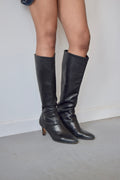 COLE HAAN BLACK LEATHER KNEE HIGH KITTEN HEEL BOOT