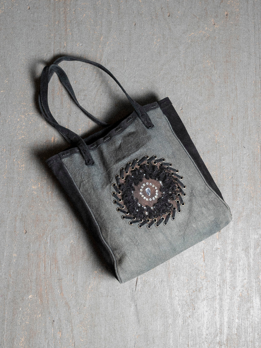 SOFT GREY dark purple calf skin handles grommet boho bag