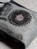 SOFT GREY dark purple calf skin handles grommet boho bag