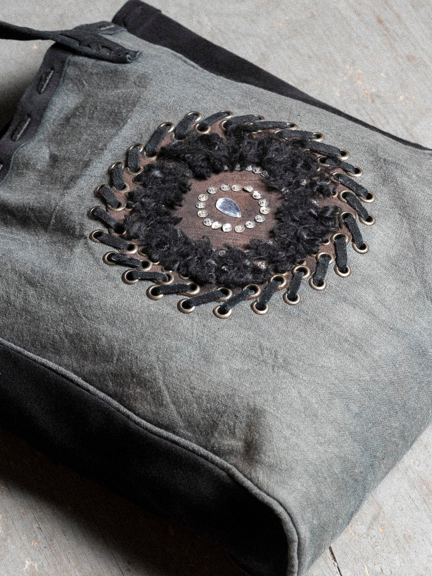 SOFT GREY dark purple calf skin handles grommet boho bag