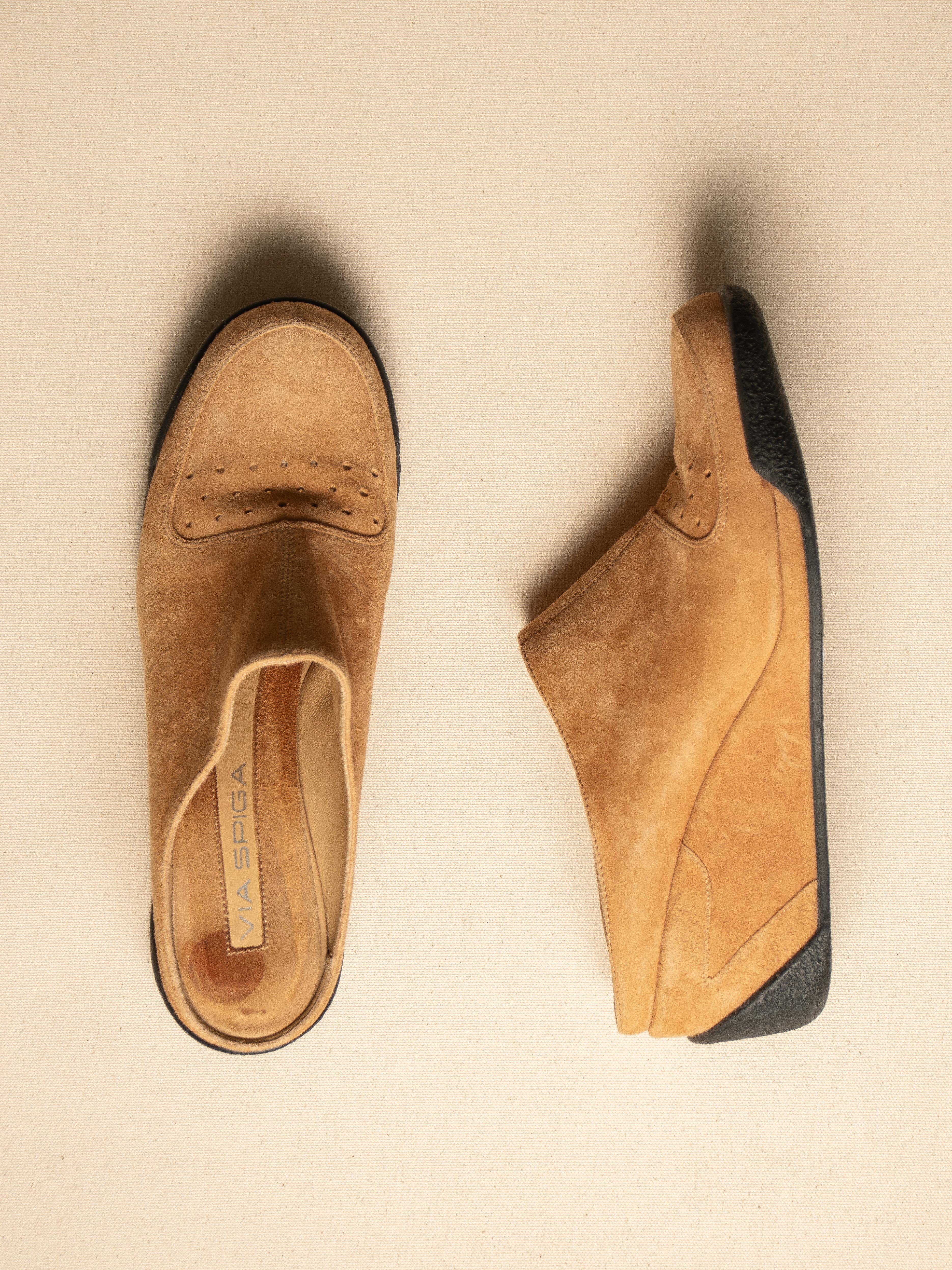 VIA SPIGA SUEDE PLATFORM MULES