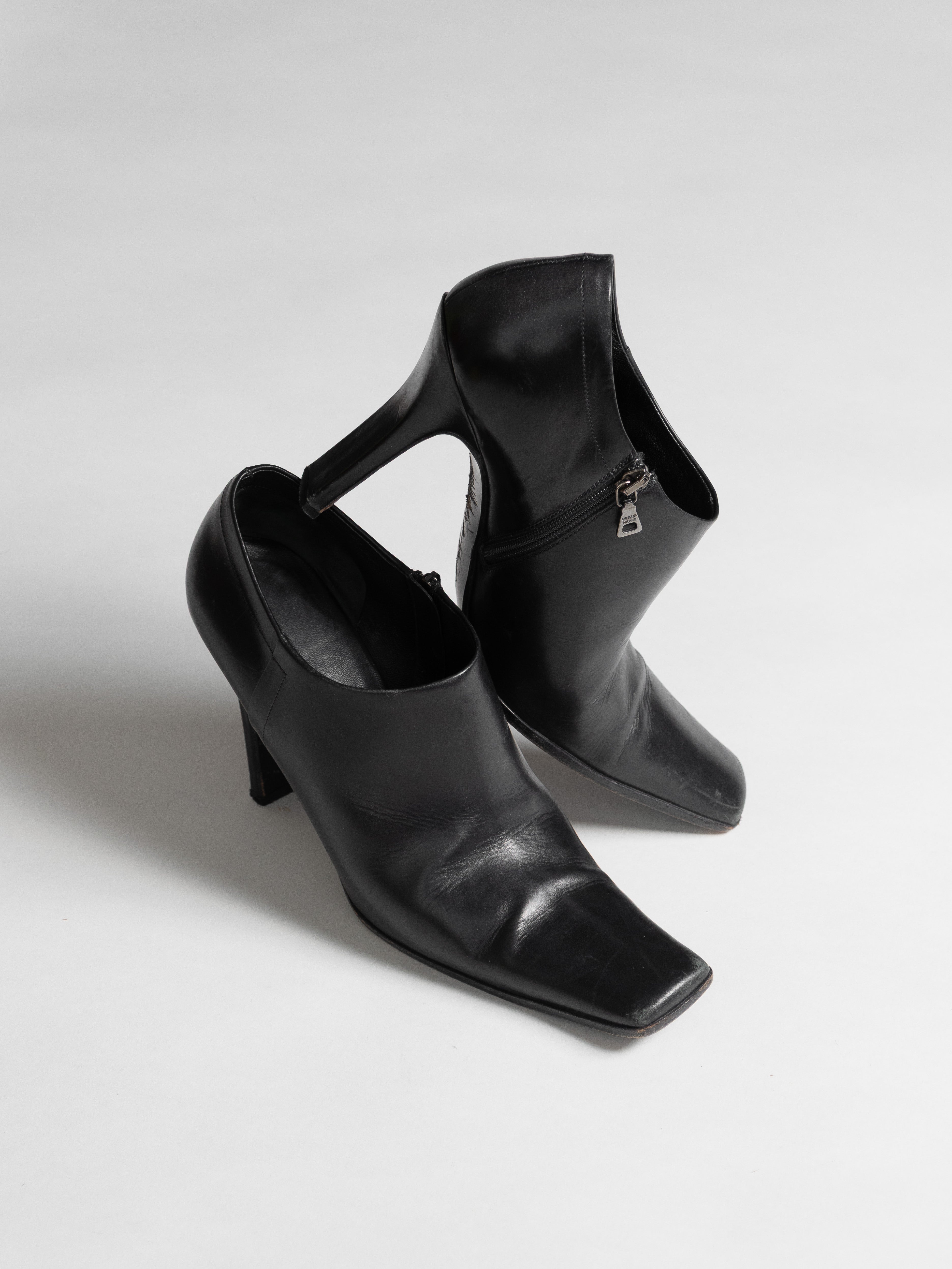 PRADA BLACK LEATHER SQUARE ANKLE LENTH MULES – LiTO