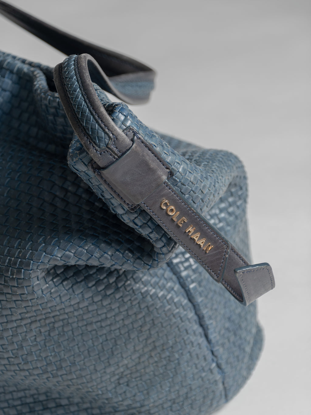 COLE HAAN TWO TONED BLUE WOVEN TOTE
